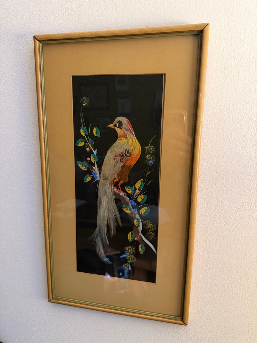 Two Framed Decorative Bird Artwork - Gold and Cream
